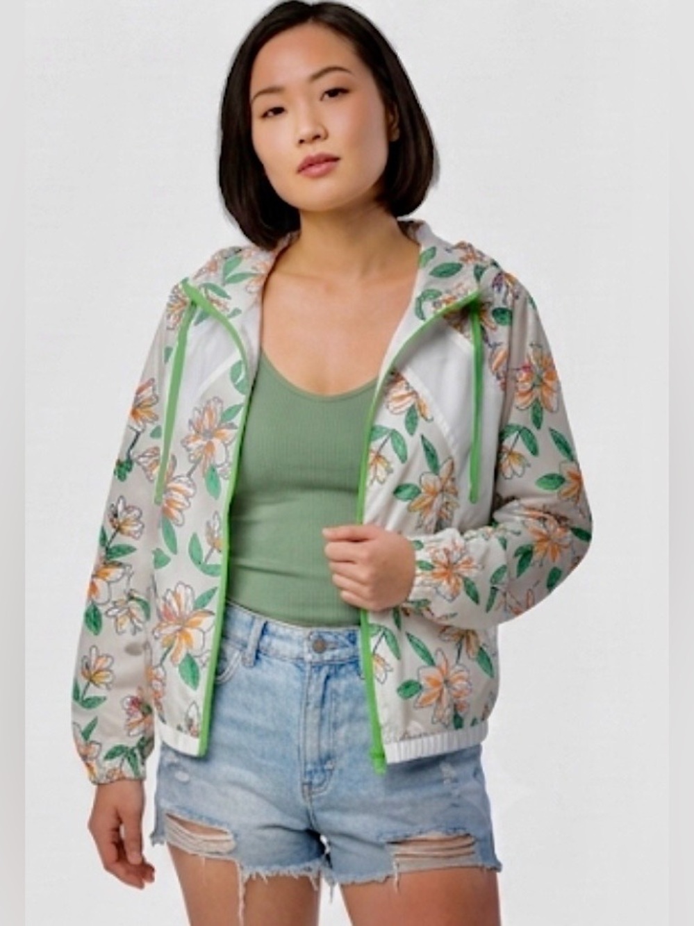 Twain California Floral Lightweight Windbreaker Jacket Women's Size Small